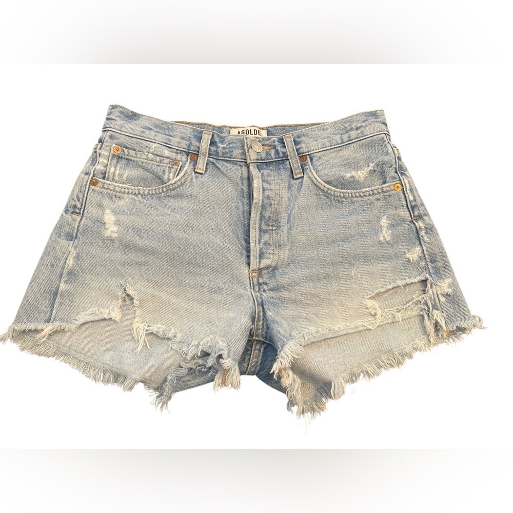AGOLDE Parker Light Wash Distressed High-Rise Denim Shorts